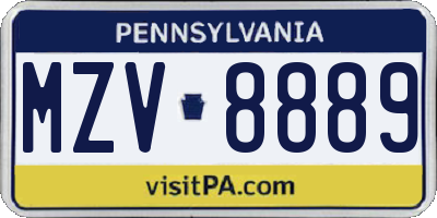 PA license plate MZV8889