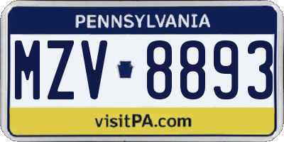 PA license plate MZV8893