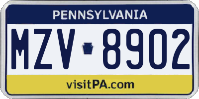 PA license plate MZV8902
