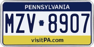 PA license plate MZV8907
