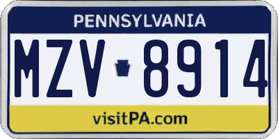 PA license plate MZV8914