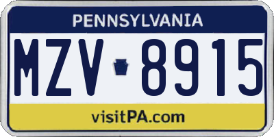 PA license plate MZV8915