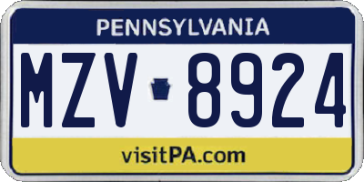 PA license plate MZV8924