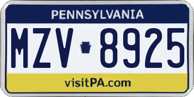 PA license plate MZV8925