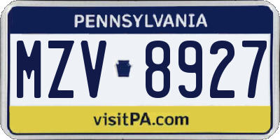 PA license plate MZV8927