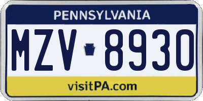 PA license plate MZV8930