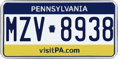 PA license plate MZV8938