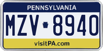 PA license plate MZV8940
