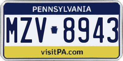 PA license plate MZV8943