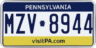 PA license plate MZV8944