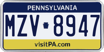 PA license plate MZV8947