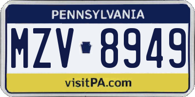 PA license plate MZV8949