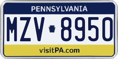PA license plate MZV8950