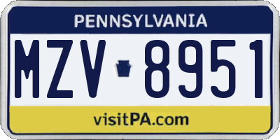 PA license plate MZV8951