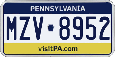 PA license plate MZV8952