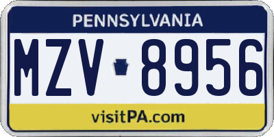 PA license plate MZV8956