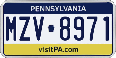 PA license plate MZV8971