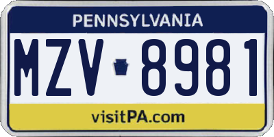 PA license plate MZV8981