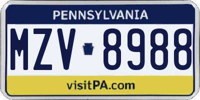 PA license plate MZV8988