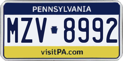 PA license plate MZV8992