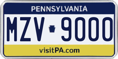PA license plate MZV9000