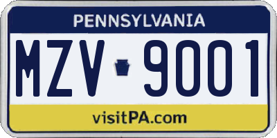 PA license plate MZV9001