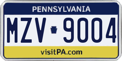 PA license plate MZV9004