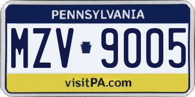 PA license plate MZV9005