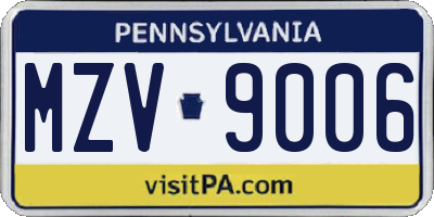 PA license plate MZV9006