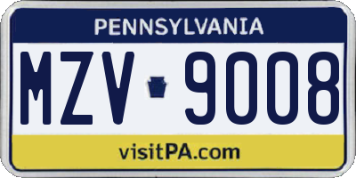 PA license plate MZV9008