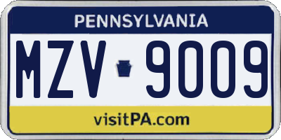 PA license plate MZV9009