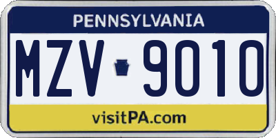 PA license plate MZV9010