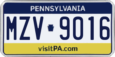 PA license plate MZV9016