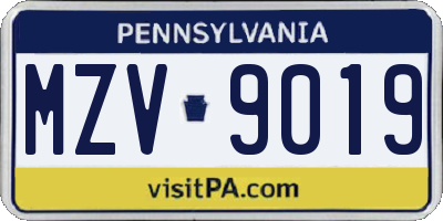 PA license plate MZV9019