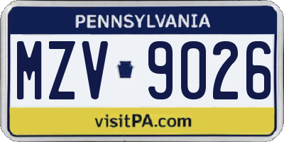 PA license plate MZV9026
