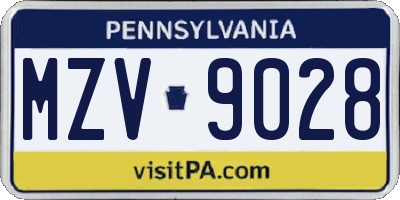 PA license plate MZV9028