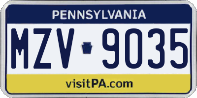 PA license plate MZV9035