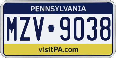 PA license plate MZV9038