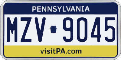 PA license plate MZV9045