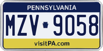 PA license plate MZV9058