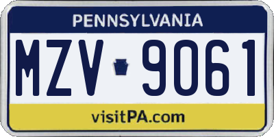 PA license plate MZV9061