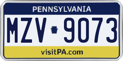 PA license plate MZV9073
