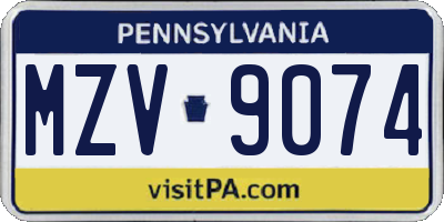PA license plate MZV9074