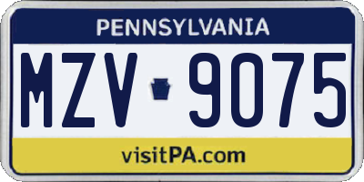 PA license plate MZV9075