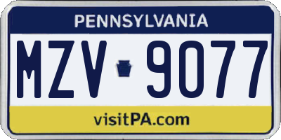 PA license plate MZV9077