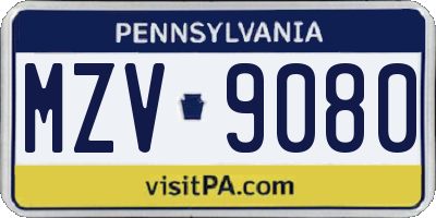PA license plate MZV9080