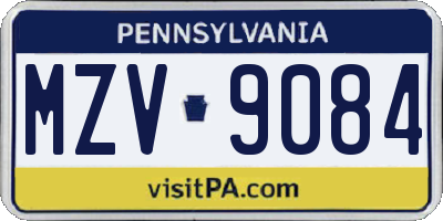 PA license plate MZV9084