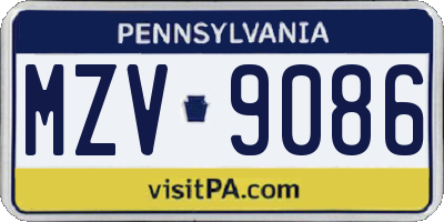 PA license plate MZV9086