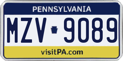 PA license plate MZV9089