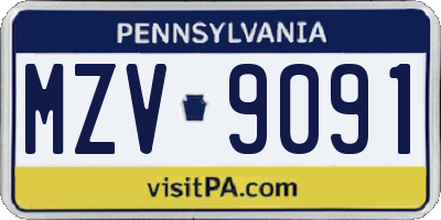 PA license plate MZV9091
